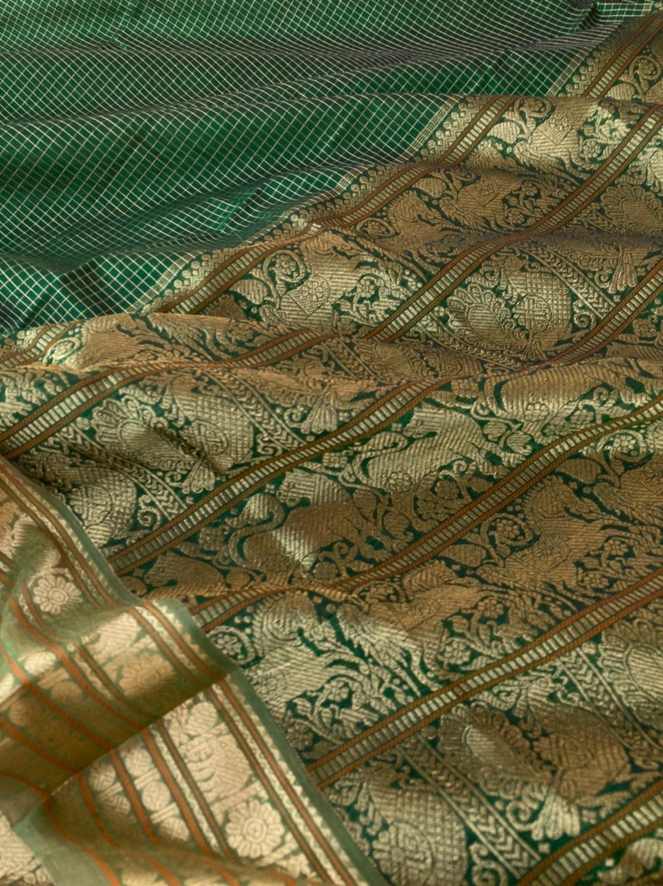 Zari Kissed Silk Cotton - beautiful Meenakshi green gorgeous grand zari kattam