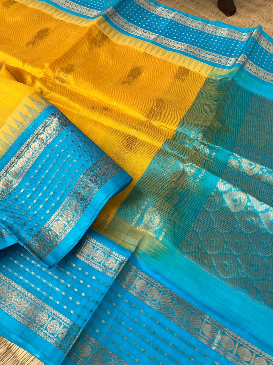 Korvai Silk Cotton - mustard and blue