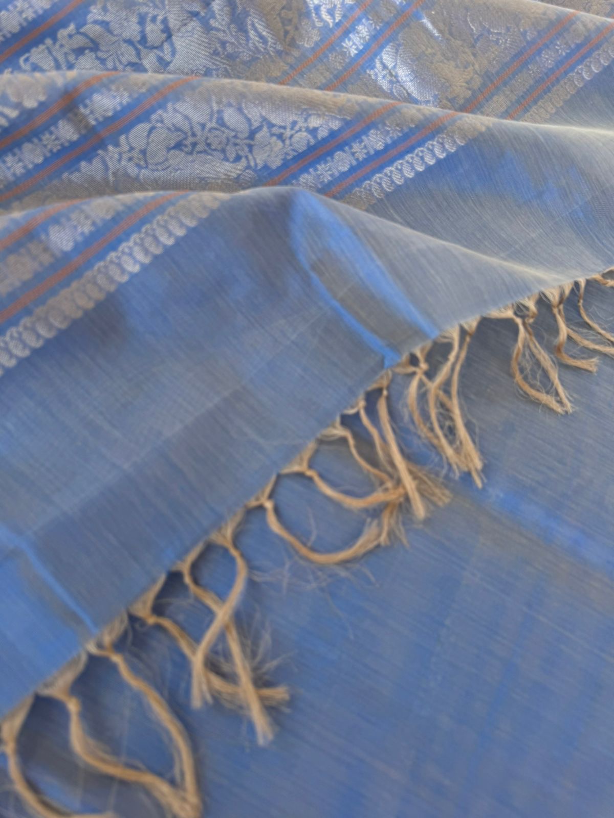 Zari Kissed Silk Cotton - beige mixed blue vertical veldhari