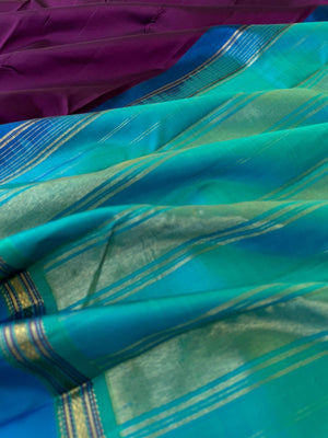 Connection Made By Korvai - deep dark purple and sulphate blue border with aqua blue pallu and blouse