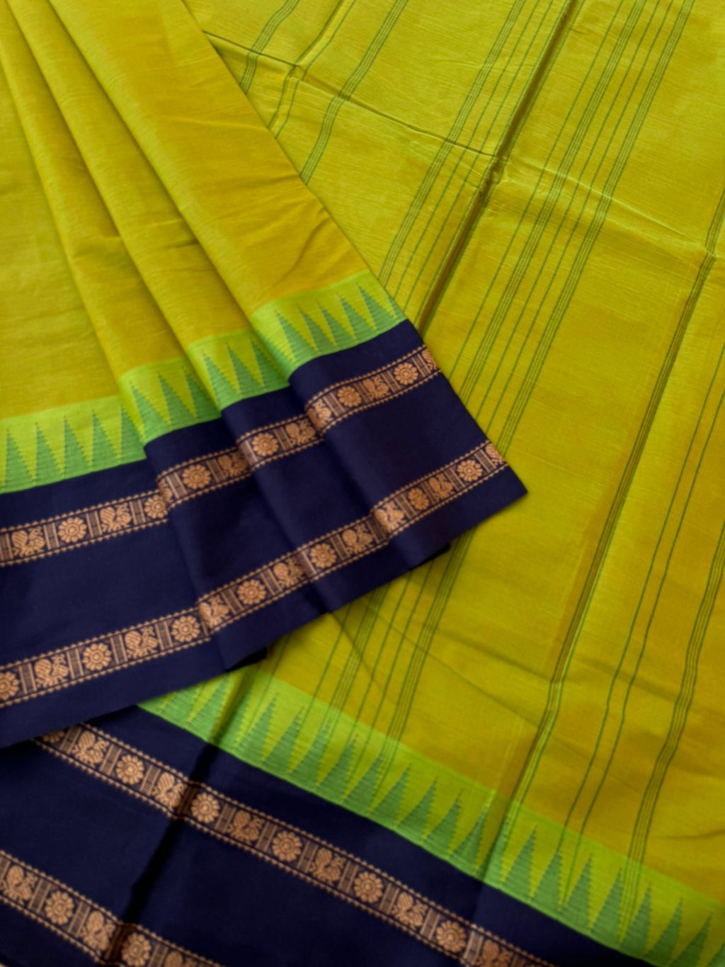 Korvai Stories - mustard mixed green and navy blue