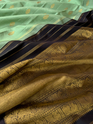 Mohaa - Beautiful Pastel Borderless Kanchivarams - pastel pale pista green and black