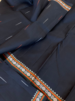 Woven from Memories - Beautiful No Zari Kanchivarams - black for people who love small borders