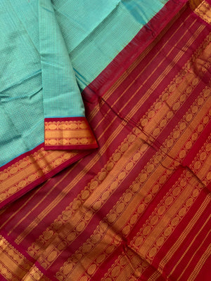 Kattams on Korvai Silk Cotton - pale teal and maroon