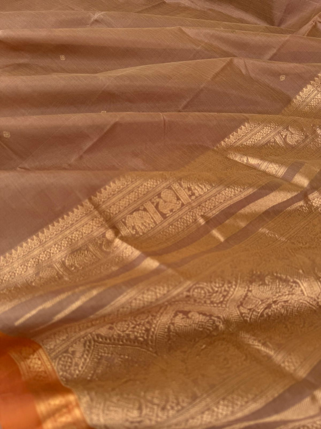 Zari Kissed Silk Cotton - sandalwood beige and small borders