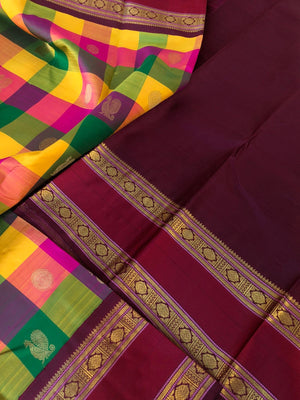 Paalum Palamum Kattam on Kanchivarams - the most beautiful one of a kind paalum Palamum korvai Kanchivaram in vibrant mix of colours