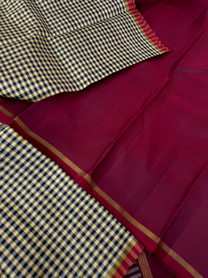 Kattams on Kanchivaram - gorgeous cream and black kottadi chex with maroon pallu and blouse