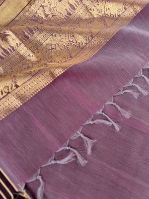 Zari Kissed Silk Cotton - plum grey muthukattam