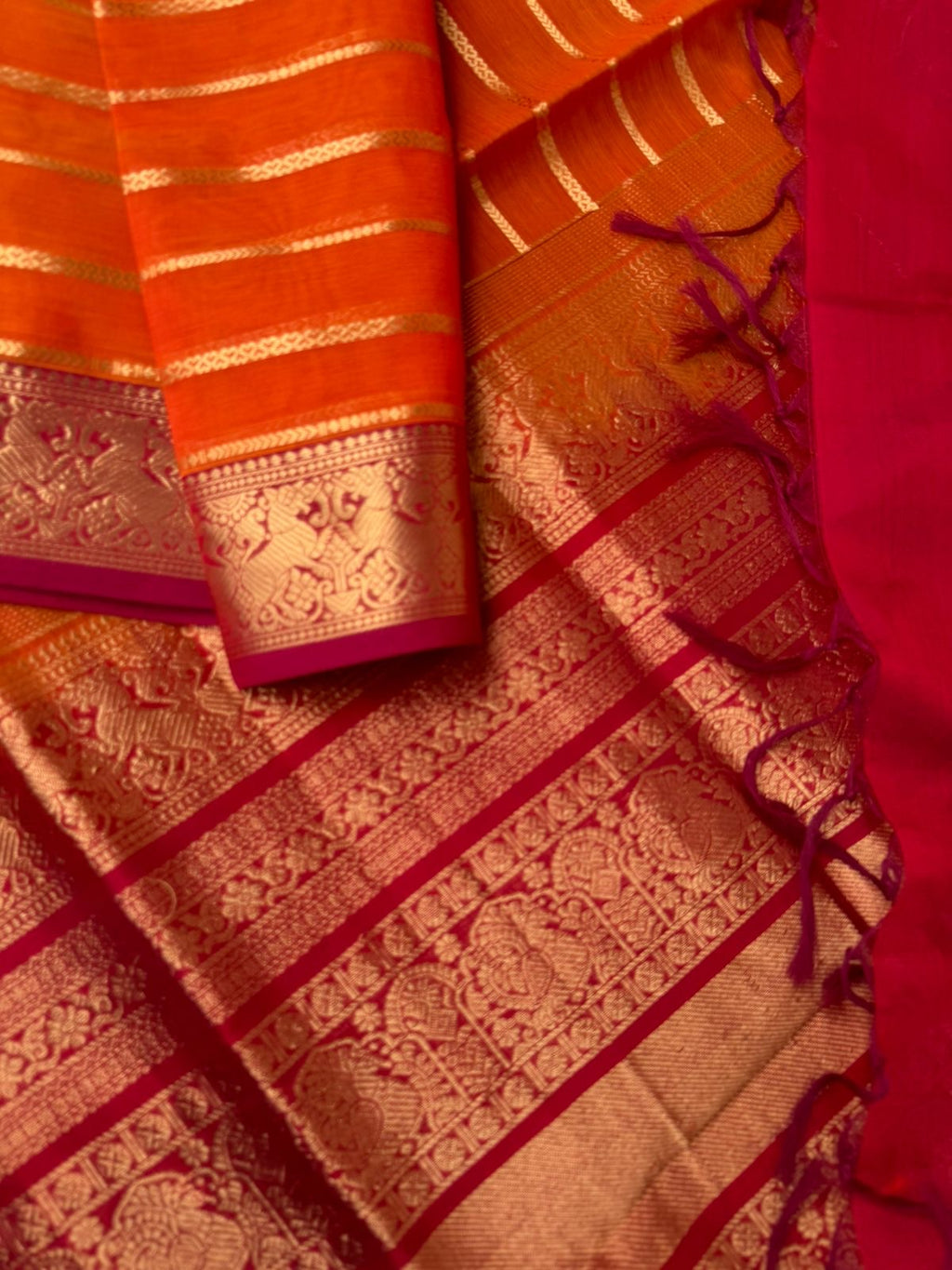 Zari Kissed Silk Cotton - burnt flame orange and red veldhari