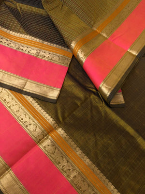 Woven Motifs Silk Cotton - unusual rare fine bronze green Lakshadeepam