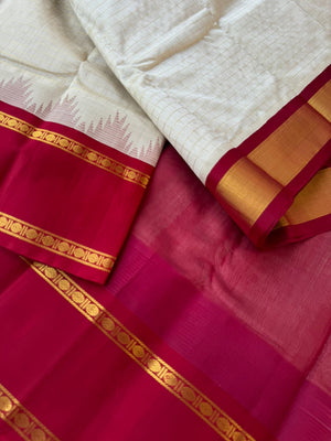 Korvai Silk Cotton - off white and aaraku zari kattam