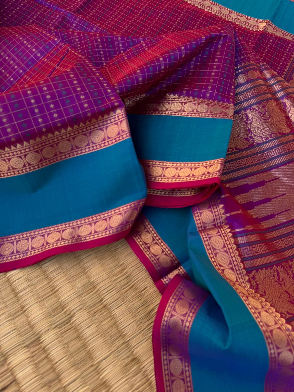 Woven Motifs Silk Cotton - dual tone purple lakshadeepam