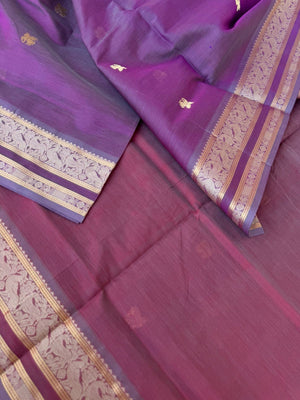 Zari Kissed Silk Cotton -micro thin strips body with gorgeous contrast pallu and blouse