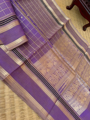 Zari Kissed Silk Cotton - beige mixed lavender muthu kattam