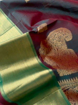 Zari Kissed Silk Cotton - stunning deep dual tone maanthulir