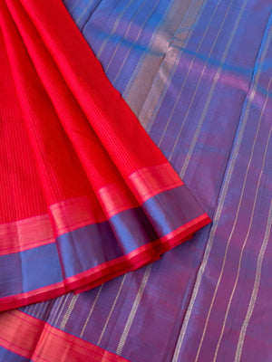 Everyday Essentials - stunning red and short violet gold zari vertical oosi vaanam