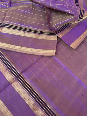 Zari Kissed Silk Cotton - beige mixed lavender muthu kattam