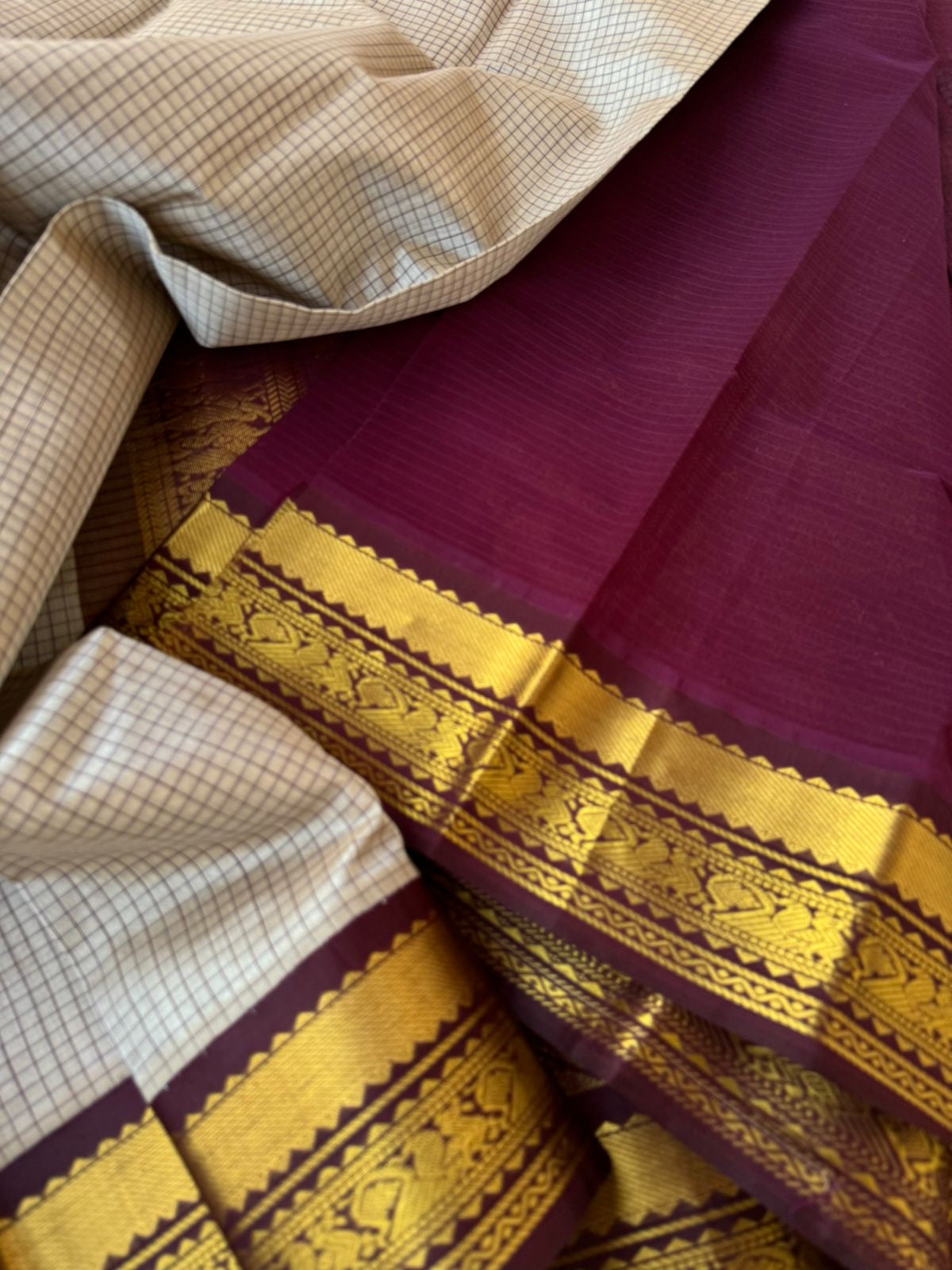 Korvai Silk Cotton - beige and coffee