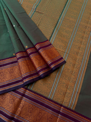 Mangalavastaram - Deep dark maanthulir green with mustard orange woven borders