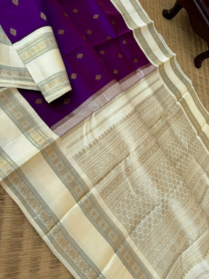 Tales of Korvais Kanchivaram - stunning deep purple and off white with retta pett woven borders