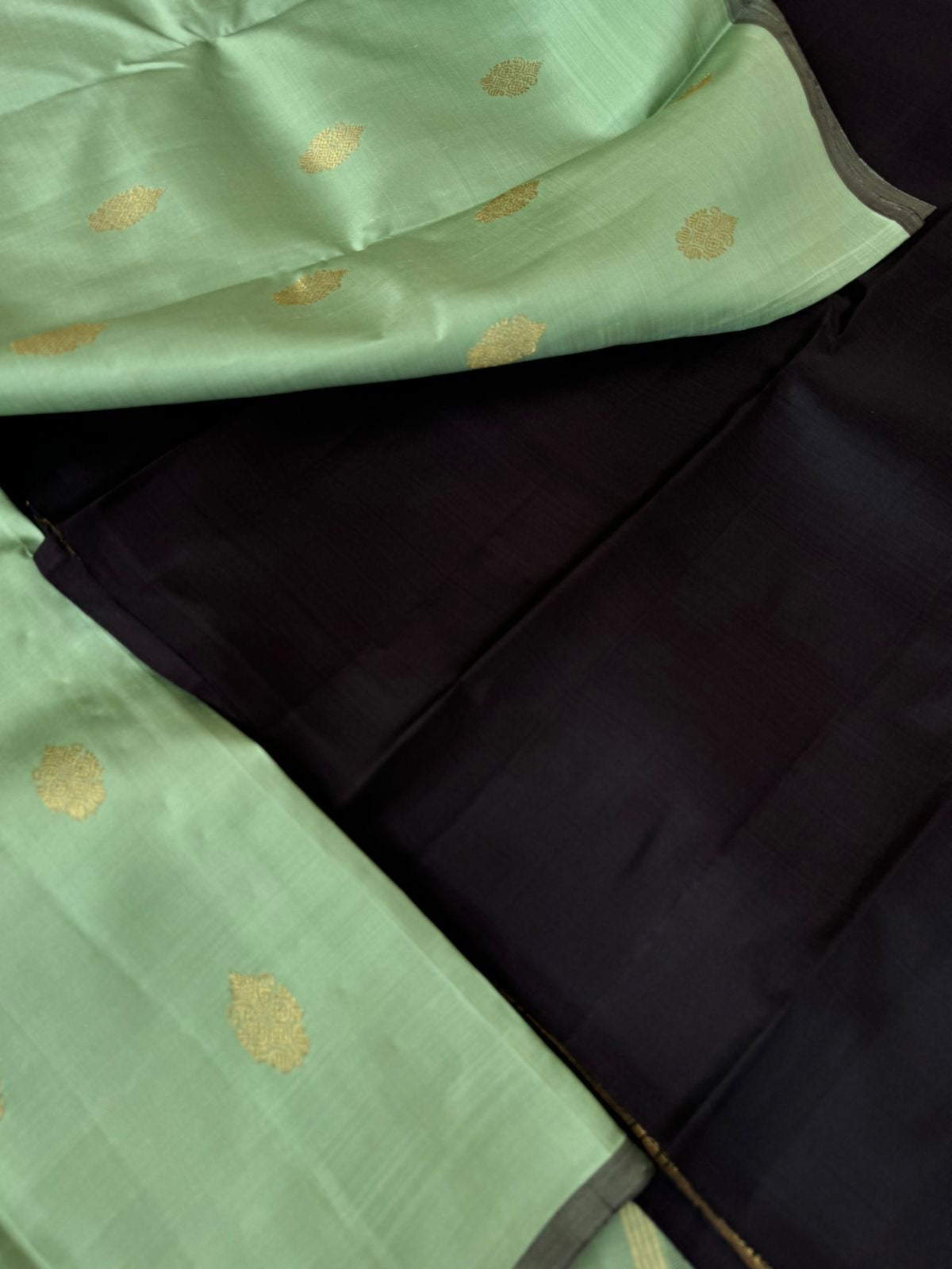 Mohaa - Beautiful Pastel Borderless Kanchivarams - pastel pale pista green and black