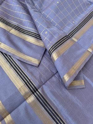 Zari Kissed Silk Cotton - silver grey muthu kattam