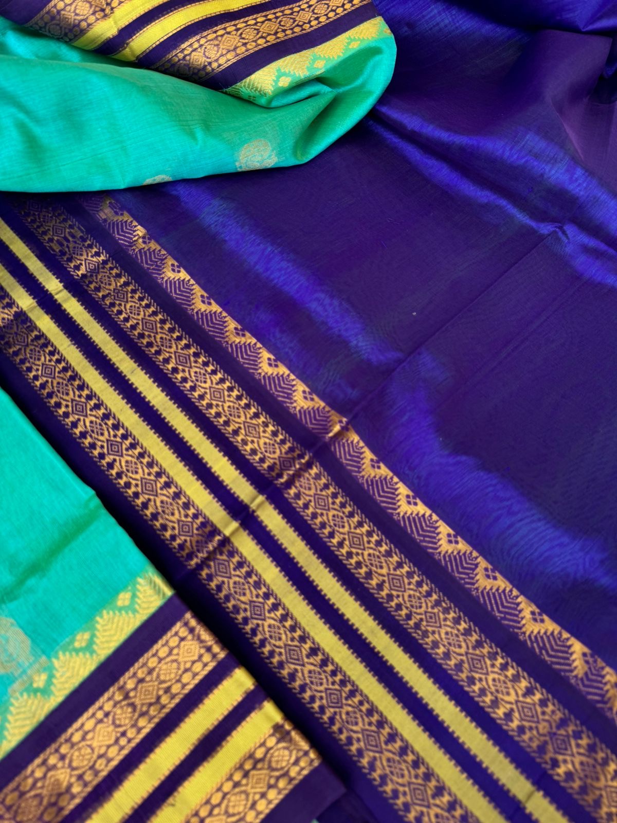 Korvai Silk Cotton - aqua green blue