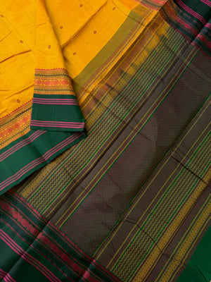 Divyam - Korvai Silk Cotton with Pure Silk Woven Borders - traditional at the best mustard and green