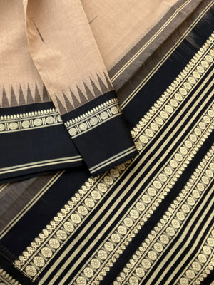 Mira - Our Exclusive Cotton body with Pure Silk Korvai Borders - beige and black malli mokku