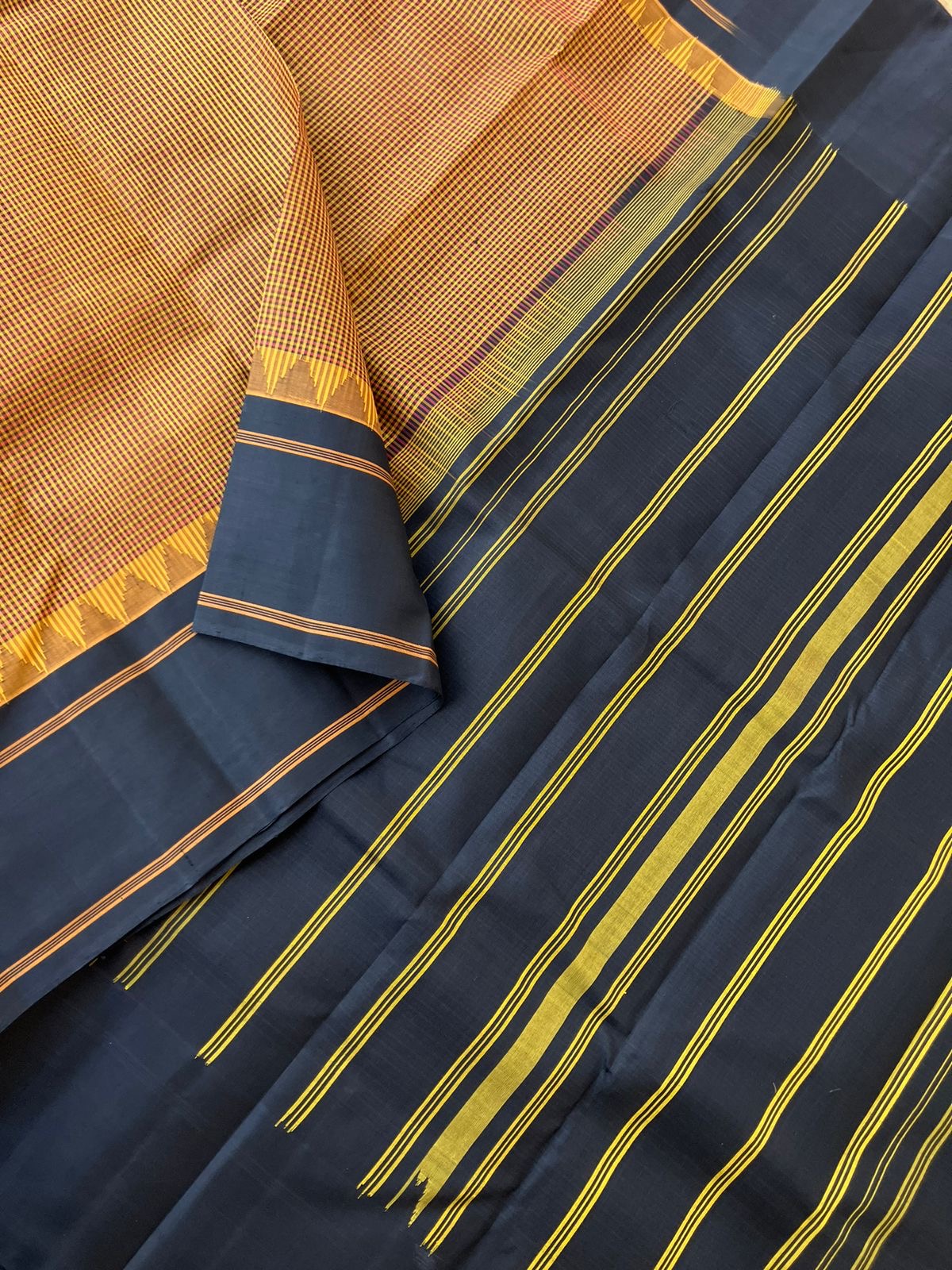 Signature Korvai Silk Cottons - honey mustard and rust kasa kasa kattam