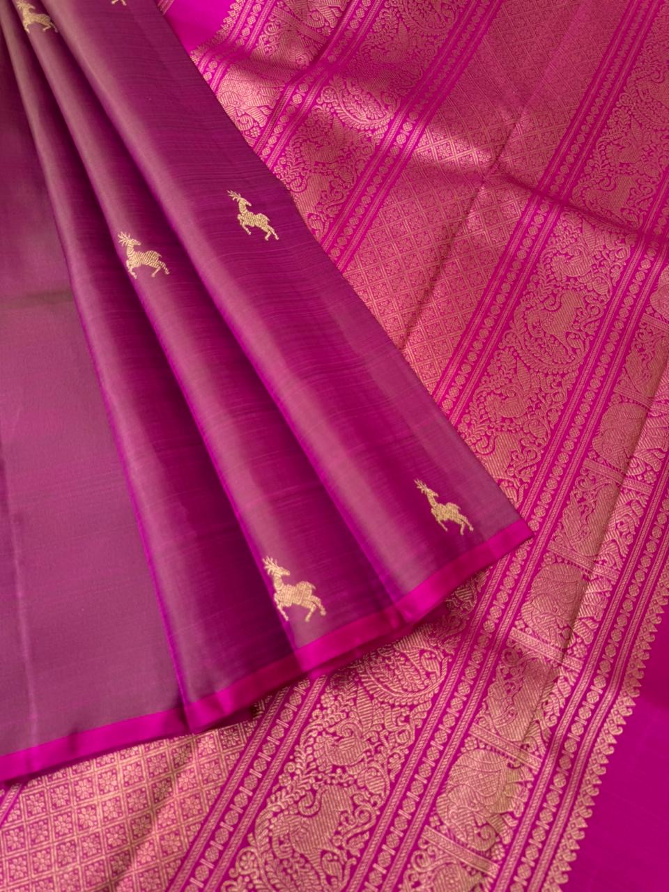 It is all about borderless kanchivarams - unusual short purple deer buttas