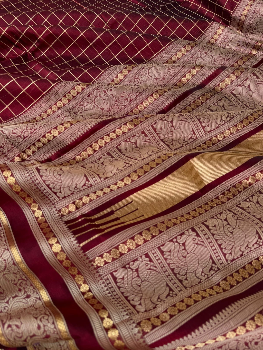 Zari Kissed Silk Cotton - dark maroon muthu kattam