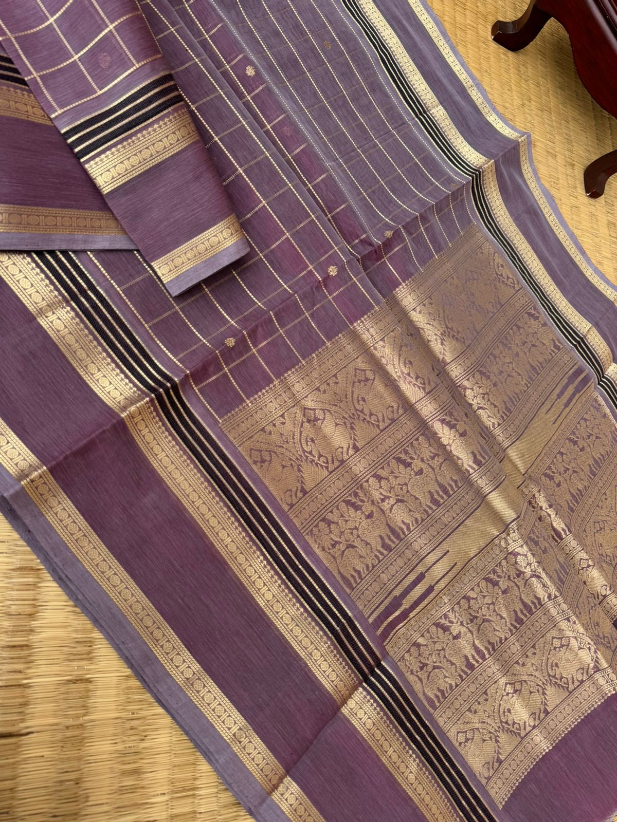 Zari Kissed Silk Cotton - plum grey muthukattam