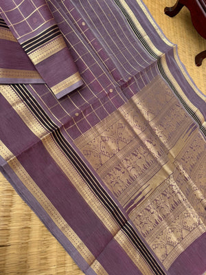 Zari Kissed Silk Cotton - plum grey muthukattam