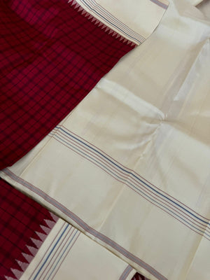 Bliss of Korvai Kanchivaram - dark kum kum red and off white