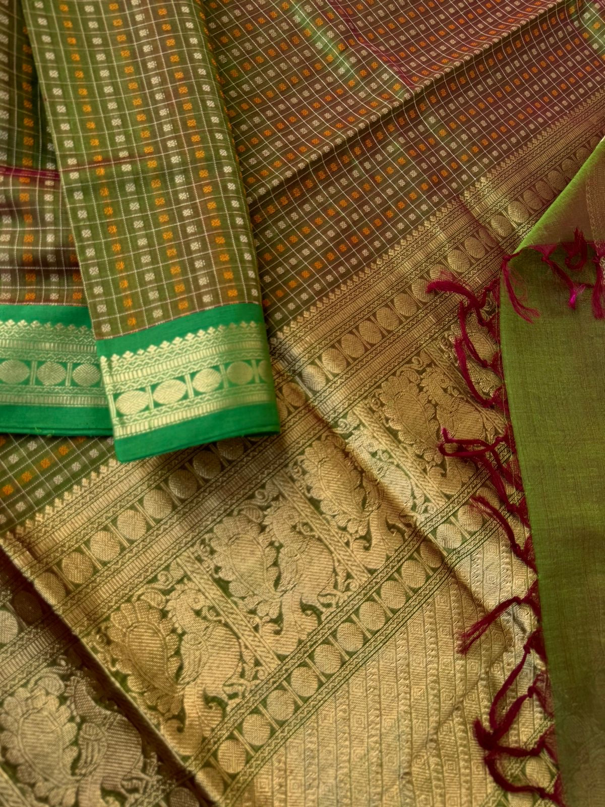 Woven Motifs Silk Cotton - maanthulir intricate Thuthripoo lakshadeepam