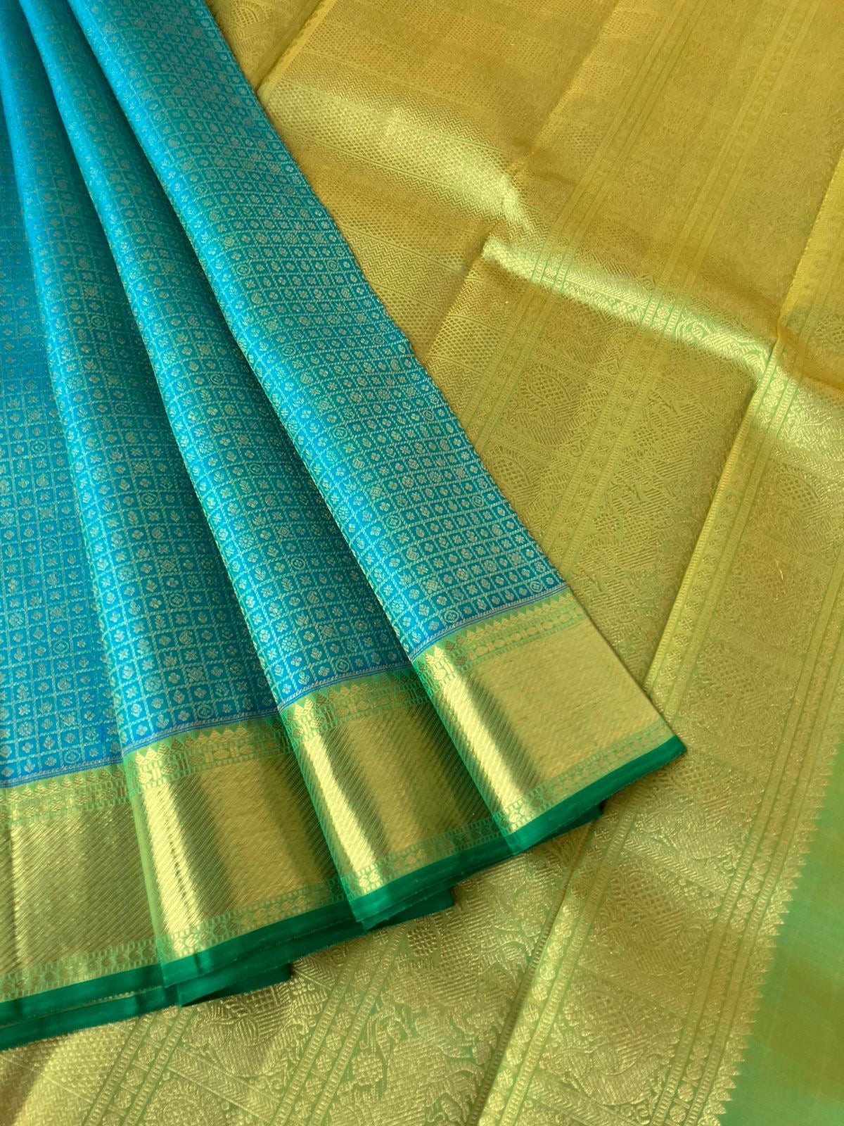 Seetha Kalayanam - The best of bridal Kanchivaram - the most gorgeous teal blue and green full body gold zari kanchivaram