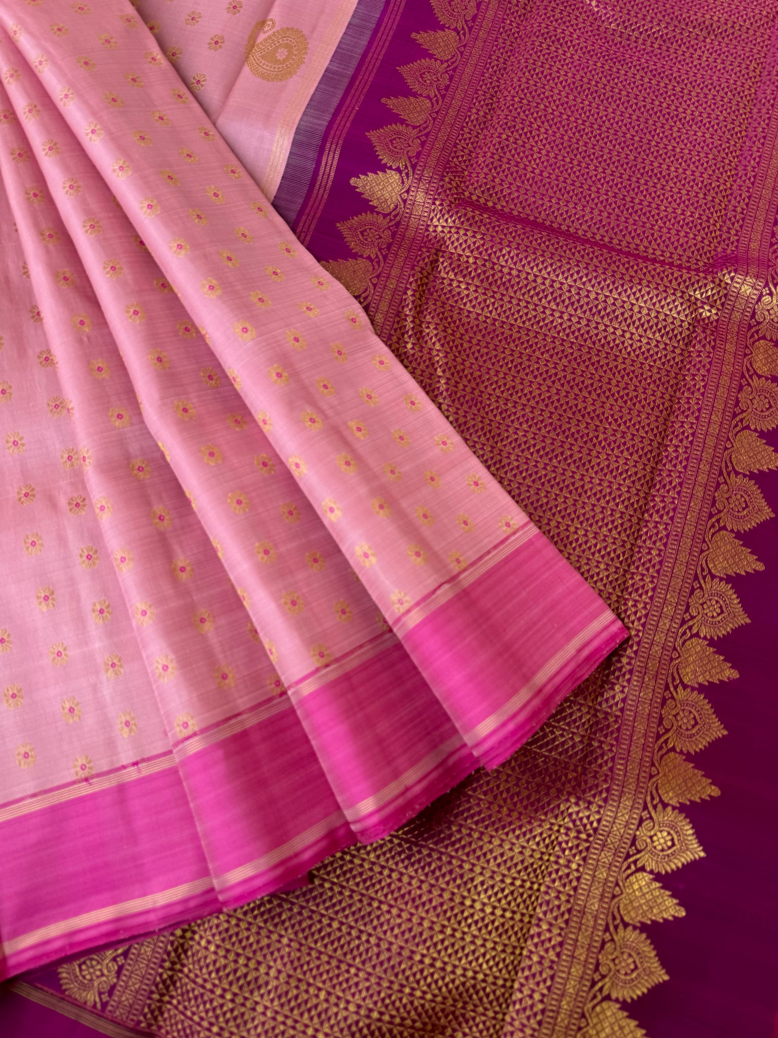 Meenakari - Our best selling one of a kind baby pink meenakari Kanchivaram with short woven pallu