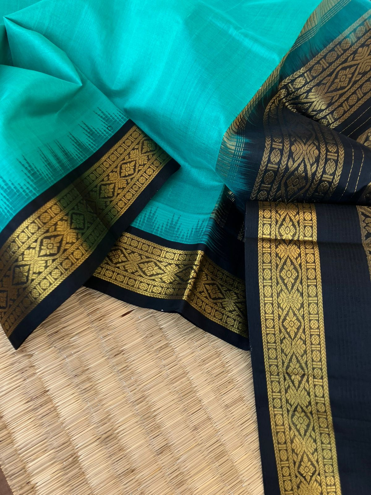 Korvai Silk Cotton - turquoise and black