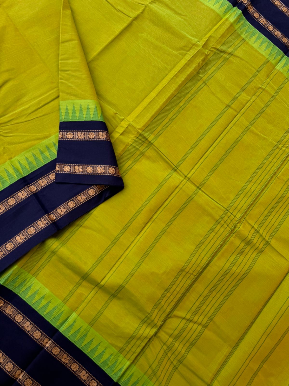 Korvai Stories - mustard mixed green and navy blue