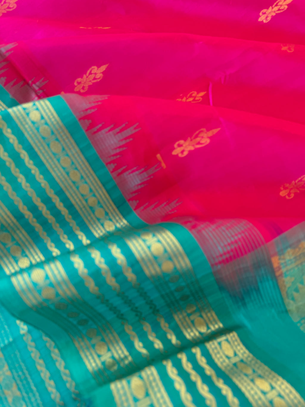 Korvai Silk Cotton - pink and teal