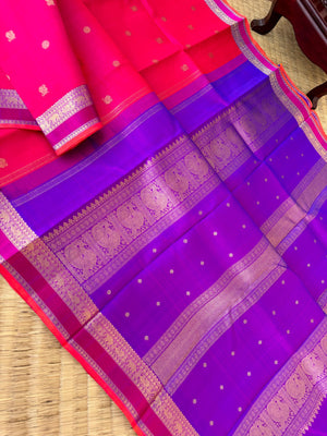 Kanchivaram Trunk - Every Day Essential Kanchivarams | Pink and violet with small woven borders