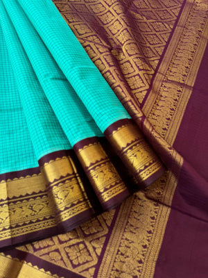 Korvai Silk Cotton - teal and coffee podi kattam