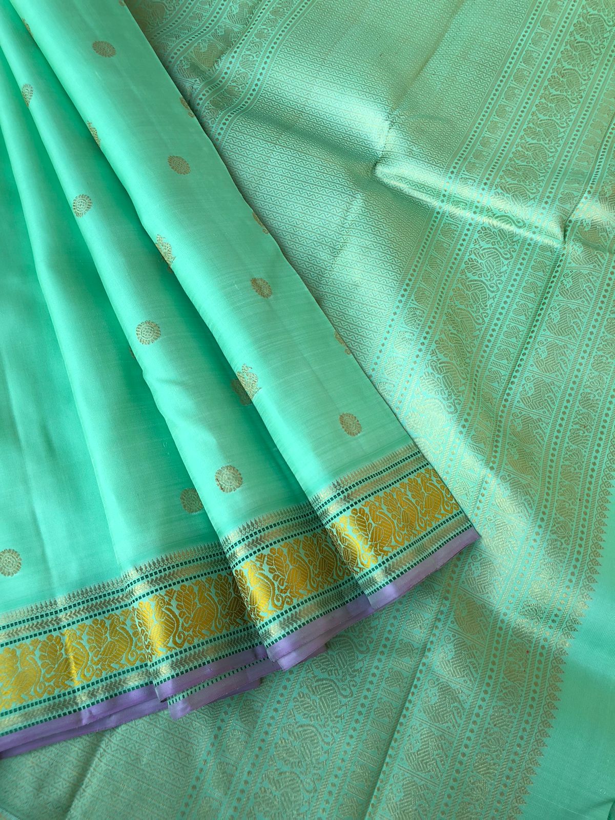 Pastel Ragas on Kanchivaram -soo beautiful soo elegant pastel pista ice cream tone body with mustard silk thread woven borders with gold zari woven intricate pallu