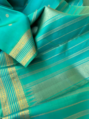 Pastel Ragas on Kanchivaram - stunning aqua blue green dual tone effect of Kanchivaram