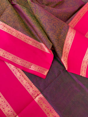 Woven Motifs Silk Cotton - stunning short pink and green vanasingaram