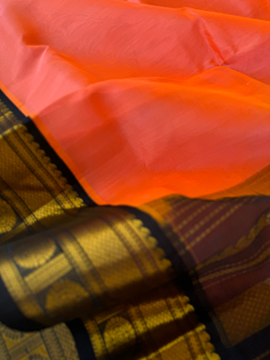 Korvai Silk Cotton - peach and midnight black