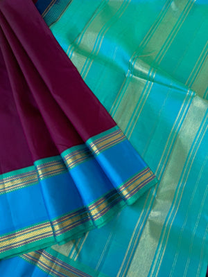 Connection Made By Korvai - deep dark purple and sulphate blue border with aqua blue pallu and blouse