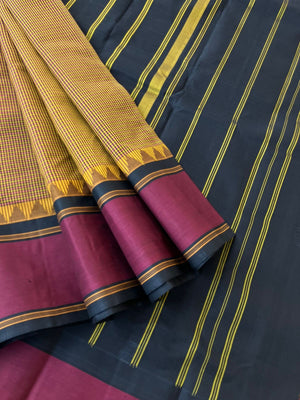 Signature Korvai Silk Cottons - rust mustard kasa kasa kattam with burgundy and black borders