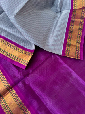 Kattams on Korvai Silk Cotton - greyish tone and majenta